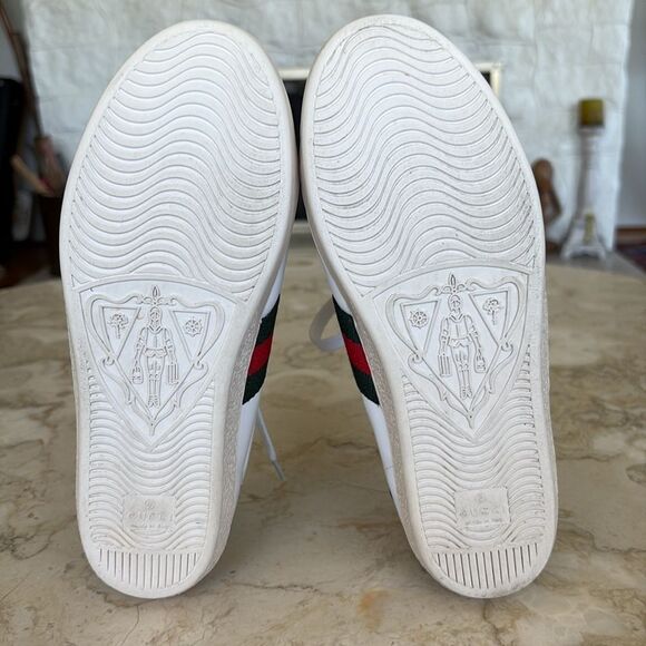 Gucci Ace Leather Sneakers Red/Green/Bee Embroidered - Picture 11 of 13